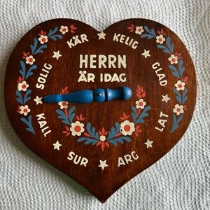Vintage Swedish “What is the Gentleman’s mood” wooden hand painted heart